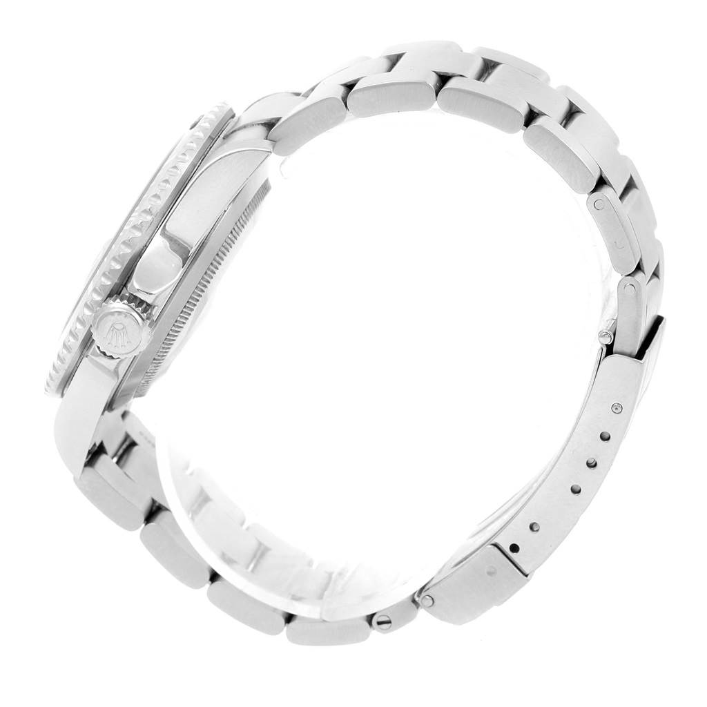 This image shows a side view of a Rolex Submariner 16610 Men's Stainless Steel Black Dial 16610 Men's Stainless Steel Black Dial watch, highlighting its case, crown, and bracelet.