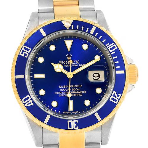 Photo of Rolex Submariner Steel 18K Yellow Gold Blue Dial Mens Watch 16613