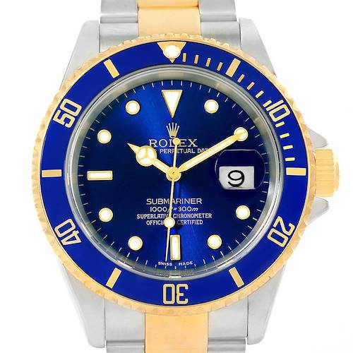 Photo of Rolex Submariner Steel Yellow Gold Blue Dial Automatic Mens Watch 16613