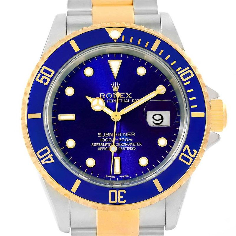 Rolex Submariner Steel Yellow Gold Blue 40mm Automatic Watch 16613 SwissWatchExpo