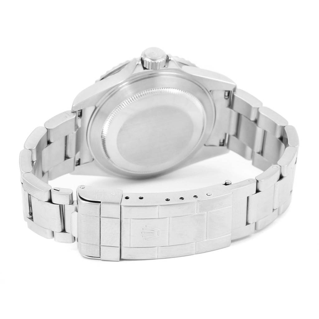 The image shows the back and bracelet of a Rolex Submariner 16610LV Men's Stainless Steel Black Dial 16610LV Men's Stainless Steel Black Dial watch from a rear angle.