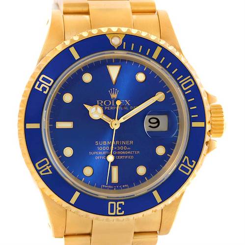 Photo of Rolex Submariner 18k Yellow Gold Blue Dial Watch 16618