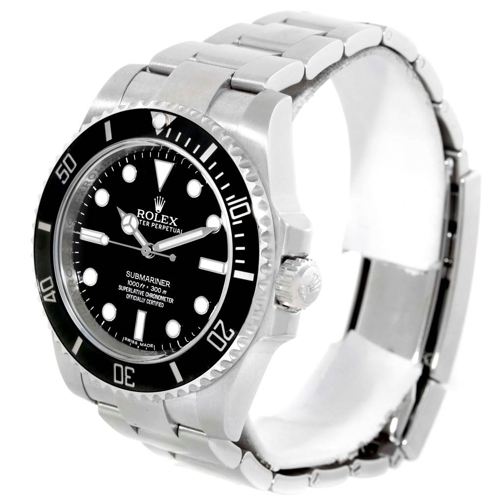 The image shows a Rolex Submariner 114060 Men's Stainless Steel Black Dial 114060 Men's Stainless Steel Black Dial watch from an angled front view, highlighting its face, bezel, and bracelet.
