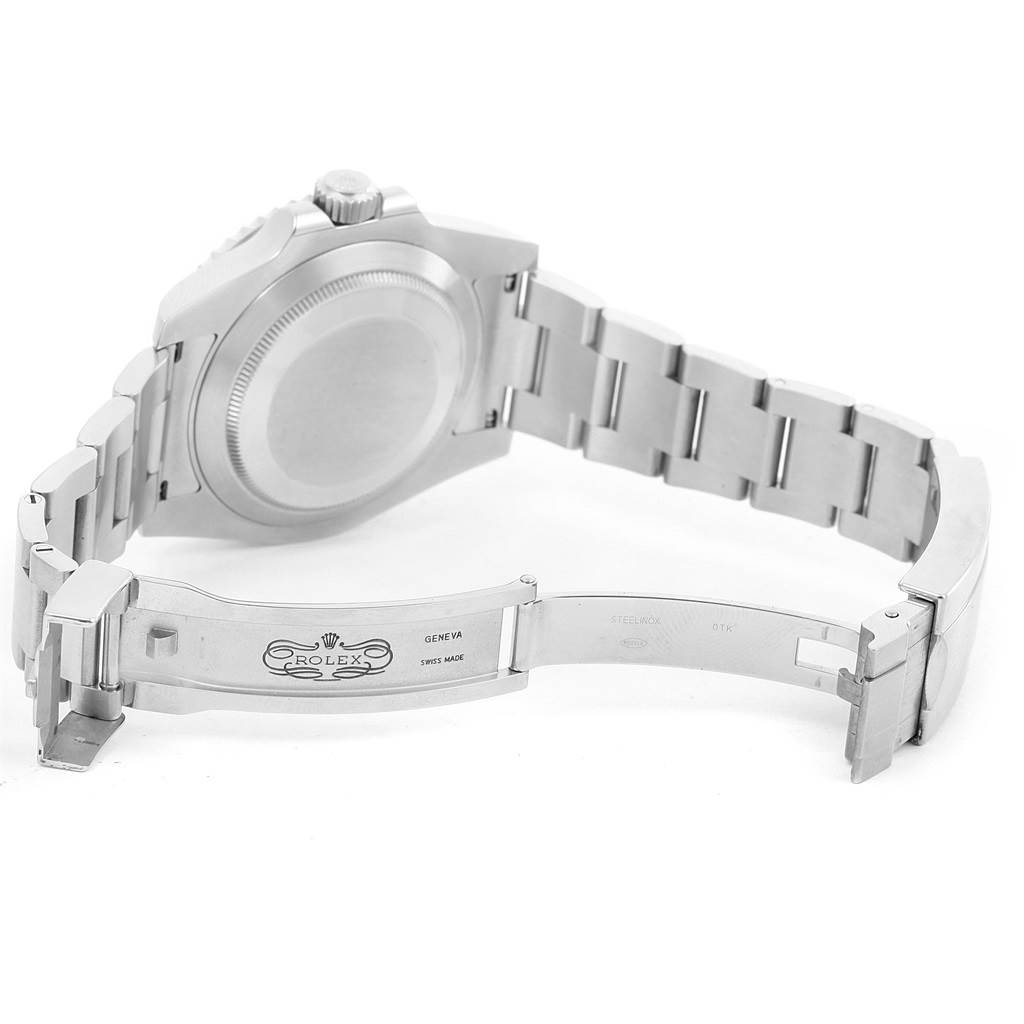 The image shows the back case and open clasp of a Rolex Submariner 114060 Men's Stainless Steel Black Dial 114060 Men's Stainless Steel Black Dial watch, emphasizing the bracelet and clasp detailing.