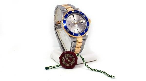 The image shows a Rolex Submariner 16613 Men's Stainless Steel Grey Dial 16613 Men's Stainless Steel Grey Dial watch at a slight right angle, highlighting the dial, bezel, and bracelet.