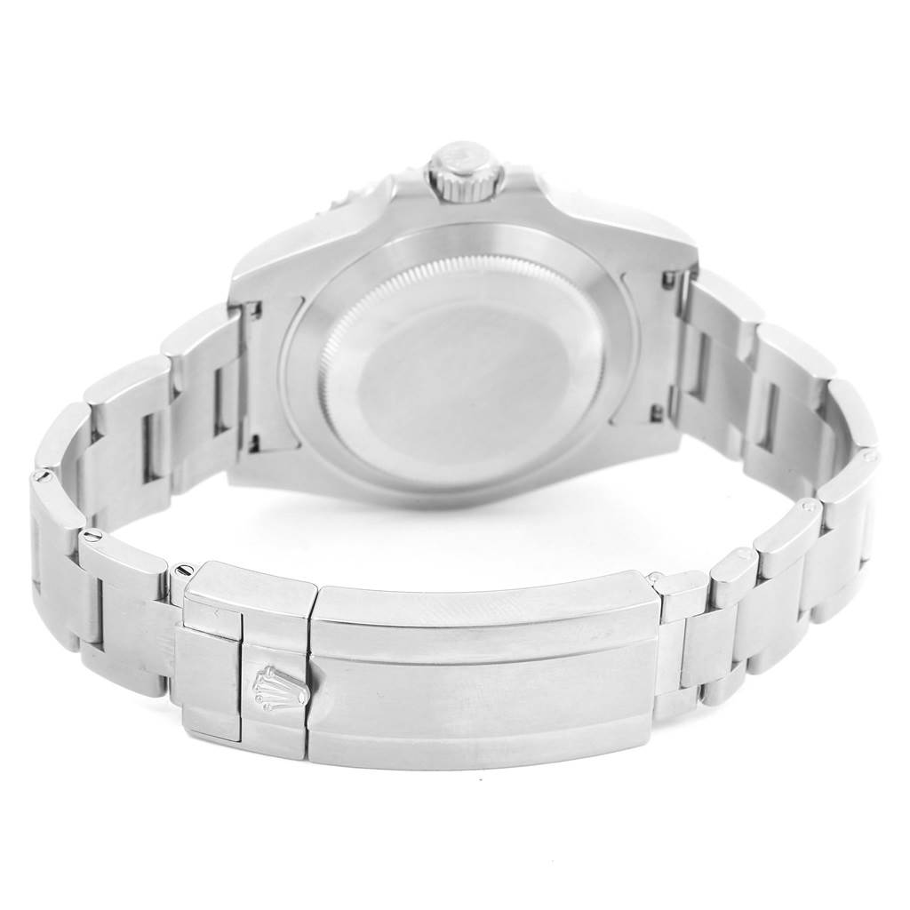 The image shows the back view of a Rolex Submariner 114060 Men's Stainless Steel Black Dial 114060 Men's Stainless Steel Black Dial, featuring the case back and bracelet with the clasp closed.