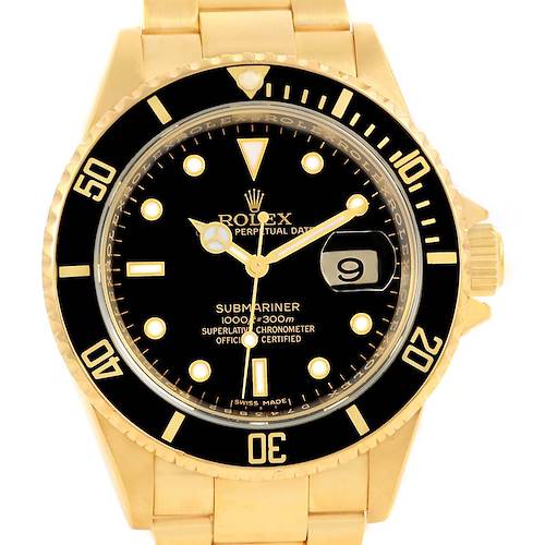 Photo of Rolex Submariner Yellow Gold Black Dial Mens Watch 16618 Box Papers