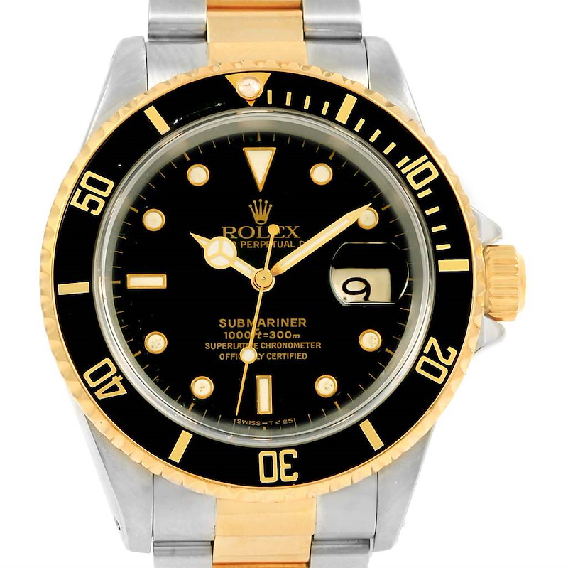 Rolex Submariner Steel Yellow Gold Black Dial 40mm Mens Watch 16613 SwissWatchExpo