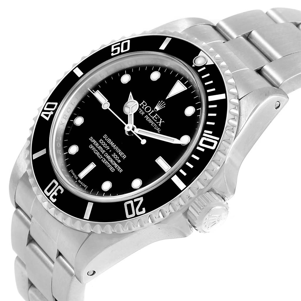The image shows a Rolex Submariner 14060 Men's Stainless Steel Black Dial 14060 Men's Stainless Steel Black Dial watch from a slightly tilted top-front angle, highlighting the bezel, dial, and bracelet.
