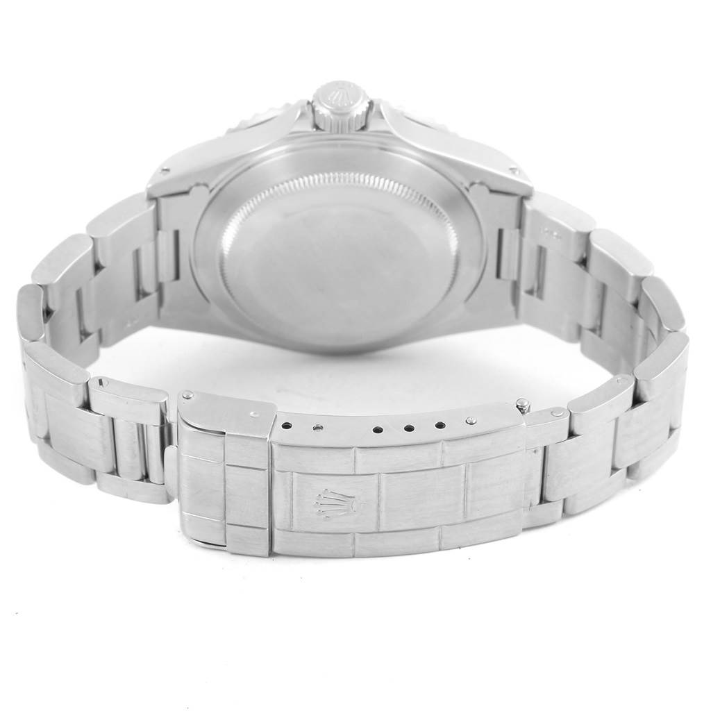 The image shows the back view of a Rolex Submariner 14060 Men's Stainless Steel Black Dial 14060 Men's Stainless Steel Black Dial watch, highlighting the clasp, bracelet, and case back.