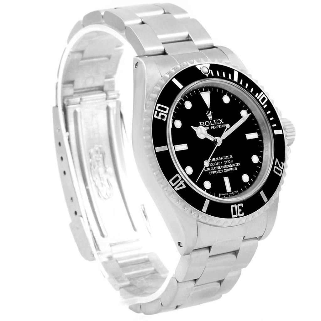 The image shows a Rolex Submariner 14060 Men's Stainless Steel Black Dial 14060 Men's Stainless Steel Black Dial watch at a three-quarter angle, highlighting the dial, bezel, crown, and stainless steel bracelet.