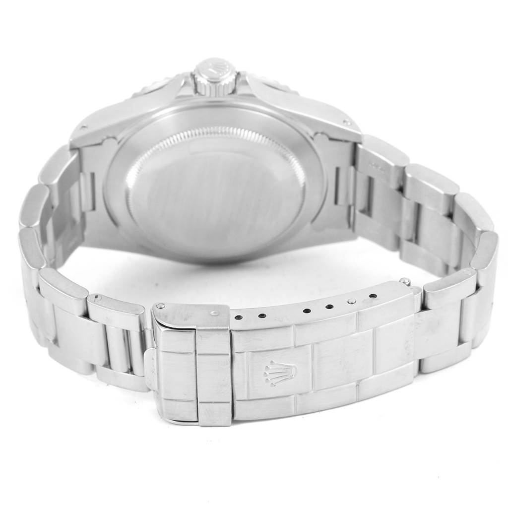 This image shows the back case and clasp of a Rolex Submariner 14060 Men's Stainless Steel Black Dial 14060 Men's Stainless Steel Black Dial watch from a rear angle.