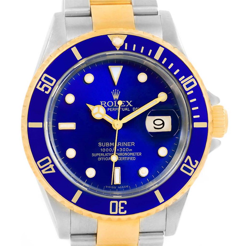 Rolex Submariner Steel 18K Yellow Gold Blue Dial Watch 16613 SwissWatchExpo