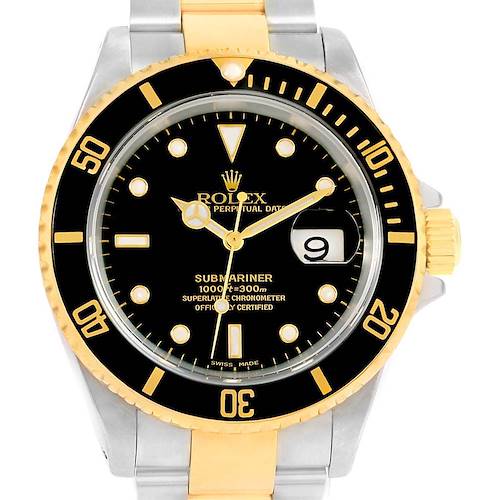 Photo of Rolex Submariner Steel Yellow Gold Black Dial 40mm Mens Watch 16613