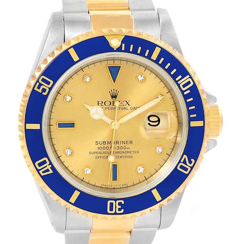 Photo of Rolex Submariner Steel Gold Diamond Sapphire Serti Dial 40mm Watch 16613