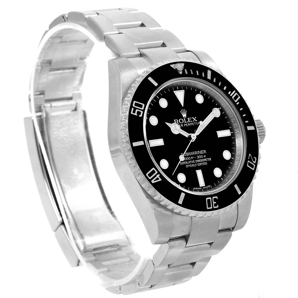 The image displays a Rolex Submariner 114060 Men's Stainless Steel Black Dial 114060 Men's Stainless Steel Black Dial watch at an angled view, showing the face, bezel, and part of the band.
