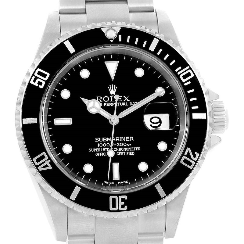 Rolex Submariner 40 Black Dial Black Dial Mens Watch 16610 SwissWatchExpo