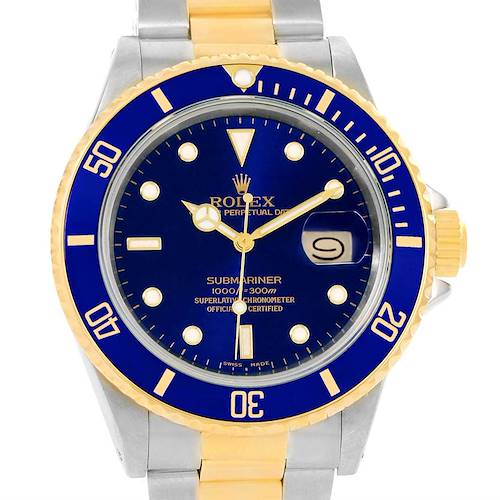 Photo of Rolex Submariner Steel Yellow Gold Blue Dial Watch 16803 Box Papers