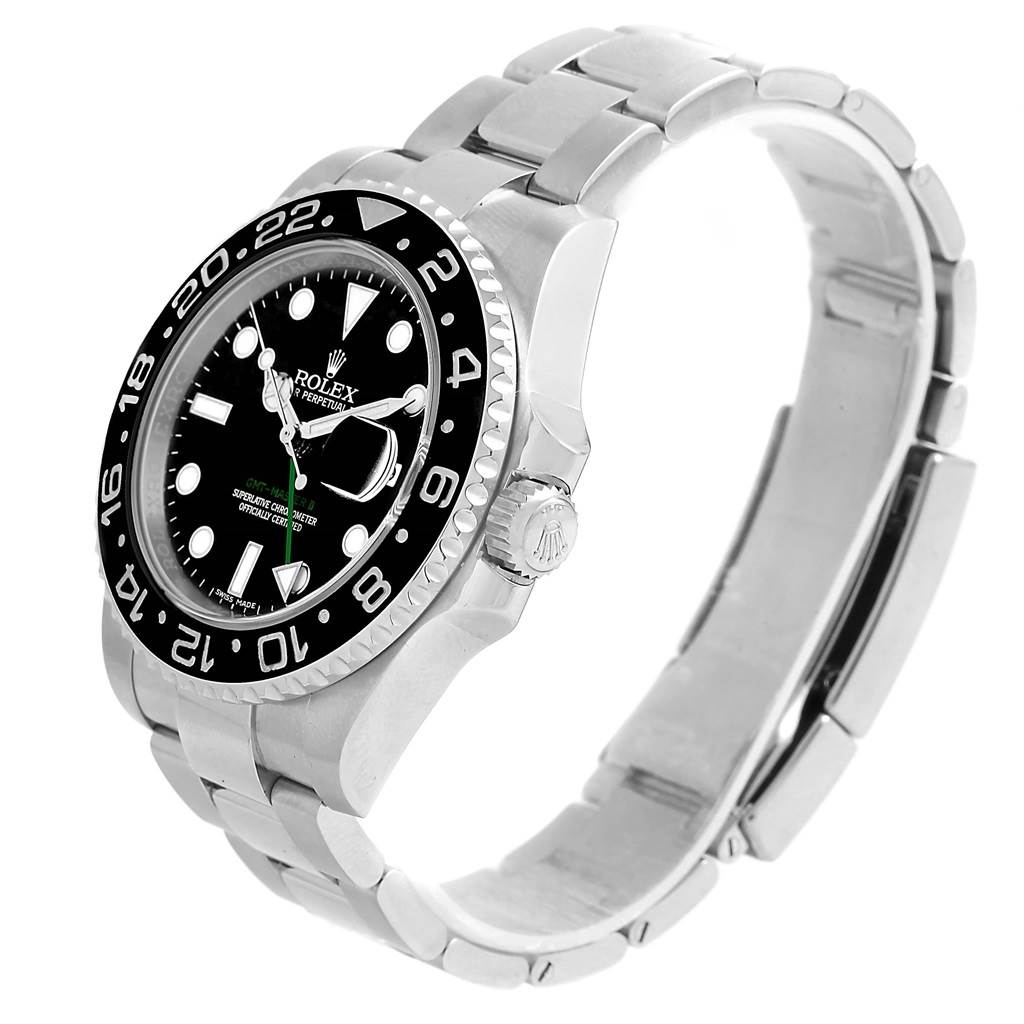 The Rolex Submariner 116710 Men's Stainless Steel Black Dial 116710 Men's Stainless Steel Black Dial watch is shown from an angled perspective, highlighting the dial, bezel, crown, and bracelet.