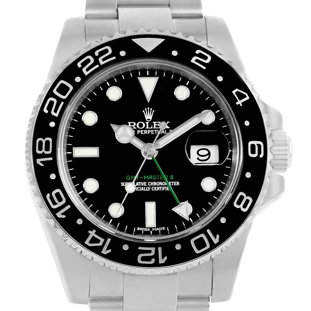 This image shows a front view of the dial and bezel of a Rolex Submariner 116710 Men's Stainless Steel Black Dial 116710 Men's Stainless Steel Black Dial watch.
