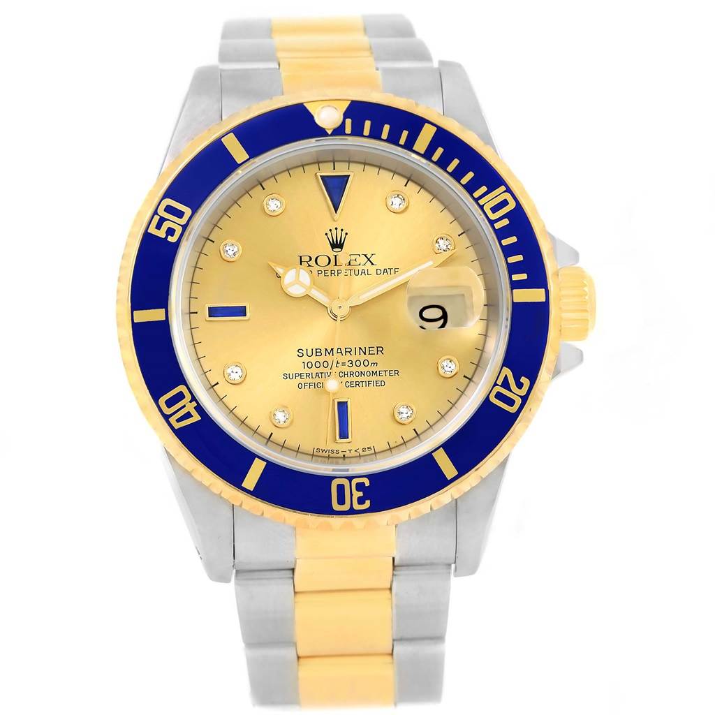 Rolex Submariner Steel Gold Diamond Sapphire Serti Dial 40mm Watch ...