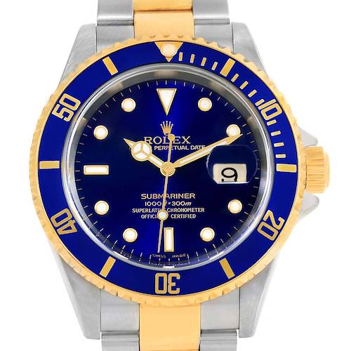 Photo of Rolex Submariner 40 Steel Yellow Gold Blue Dial Bezel Mens Watch 16613