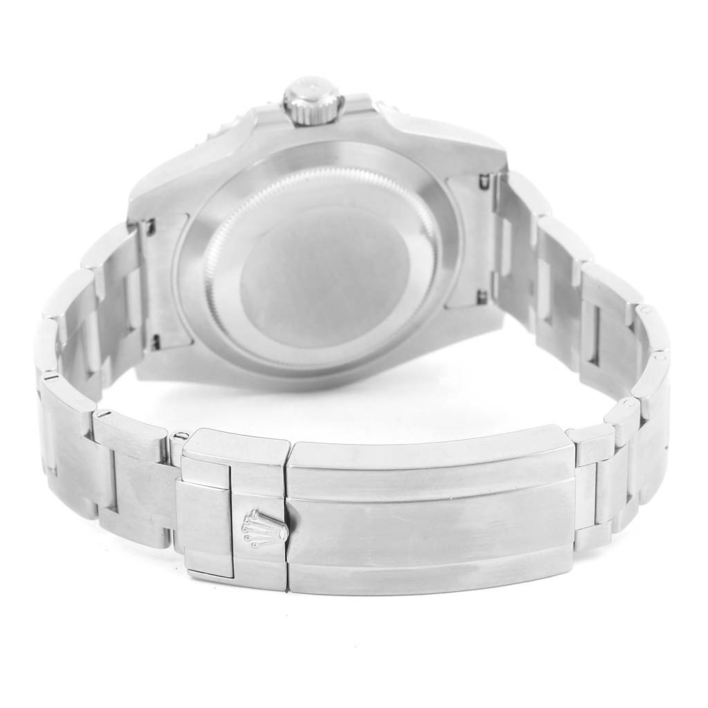 This image shows the back side of the Rolex Submariner 116610 Men's Stainless Steel Black Dial 116610 Men's Stainless Steel Black Dial watch, highlighting the clasp and metal band.