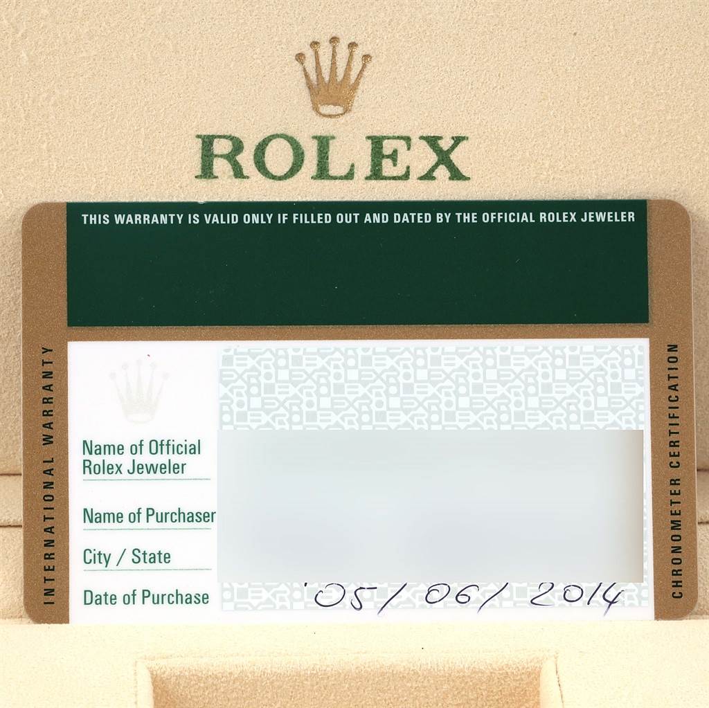 This image shows the warranty card for a Rolex Submariner 116610 Men's Stainless Steel Black Dial 116610 Men's Stainless Steel Black Dial watch.