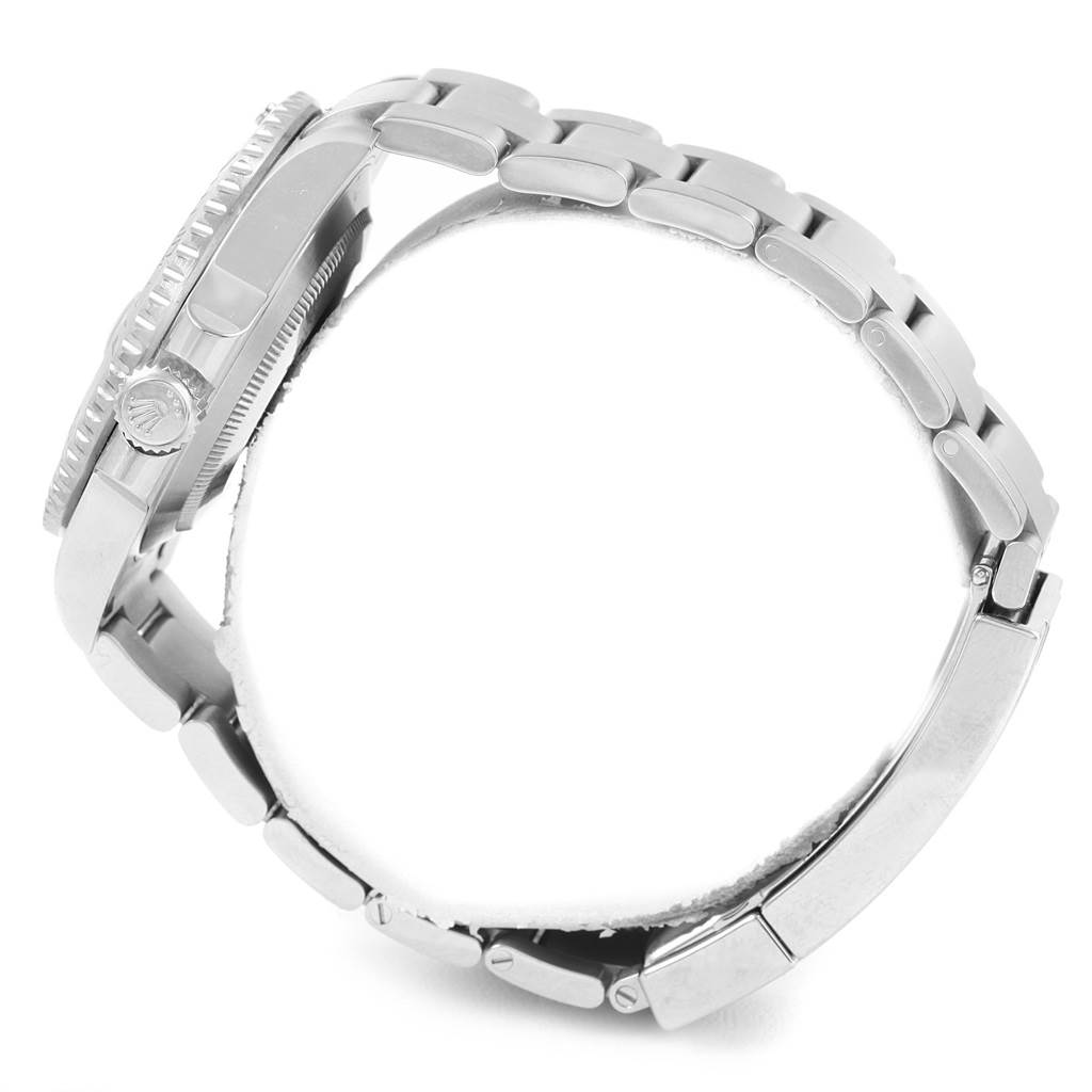 The image shows a side view of a Rolex Submariner 116610 Men's Stainless Steel Black Dial 116610 Men's Stainless Steel Black Dial watch highlighting the case, crown, and bracelet.