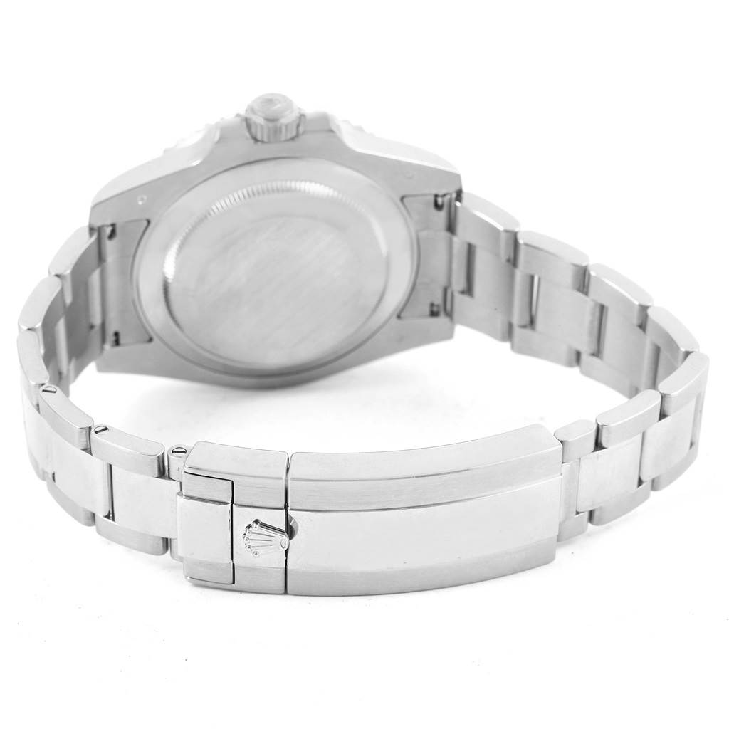 This image shows the back view of a Rolex Submariner 116619 Men's White Gold Blue Dial 116619 Men's White Gold Blue Dial watch, highlighting the case back, crown, and bracelet clasp.