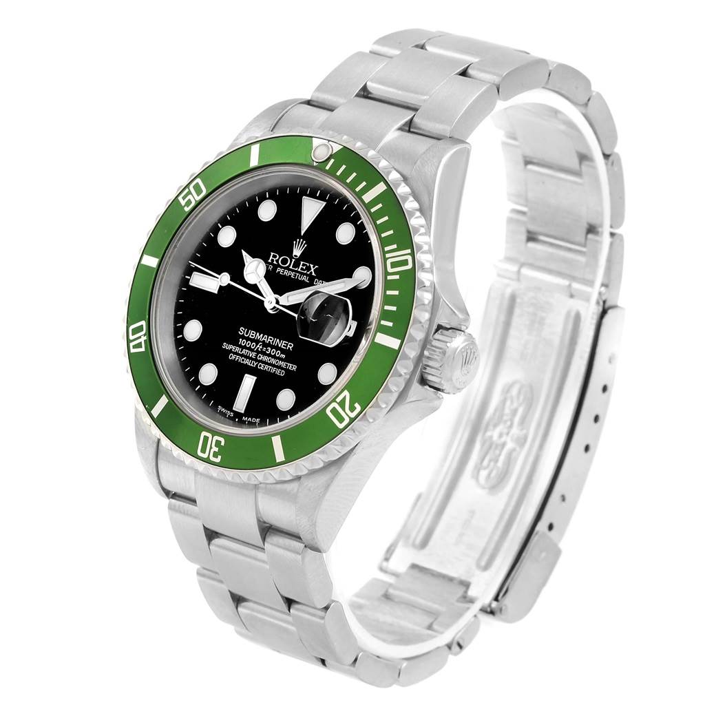 The image shows a Rolex Submariner 16610LV Men's Stainless Steel Black Dial 16610LV Men's Stainless Steel Black Dial watch at a three-quarters angle, highlighting the dial, bezel, and bracelet.