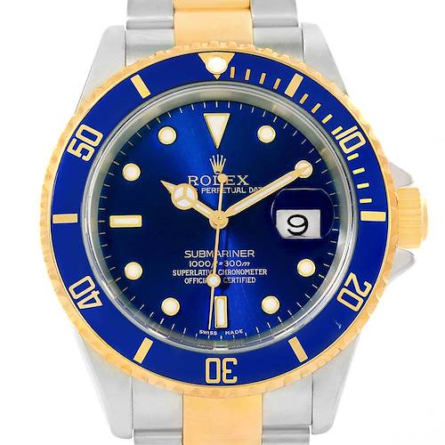 Photo of Rolex Submariner Steel Yellow Gold Blue Dial Watch 16613 Box