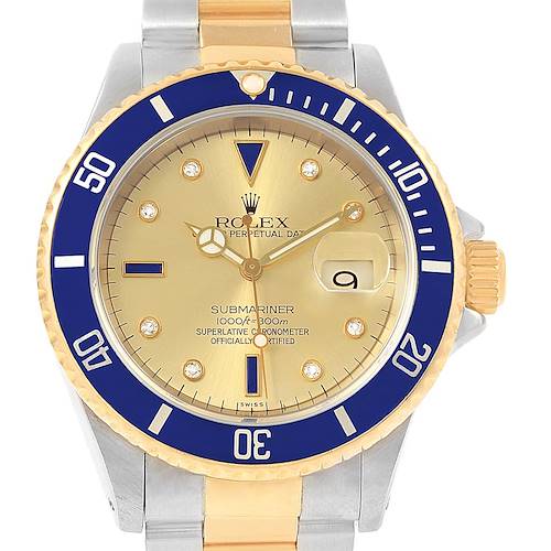 Photo of Rolex Submariner Steel Gold Diamond Sapphire Serti Dial 40mm Watch 16613