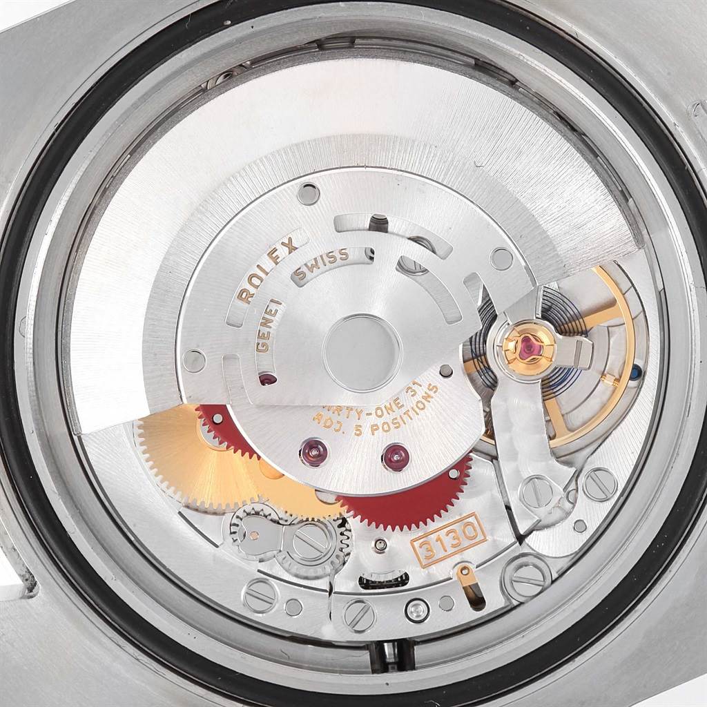 The image shows the intricate internal mechanism of a Rolex Submariner 114060 Men's Stainless Steel Black Dial 114060 Men's Stainless Steel Black Dial watch from a back view angle.