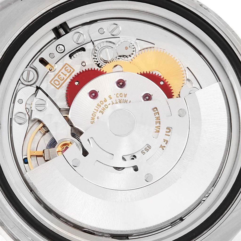 This image shows the internal mechanical movement of a Rolex Submariner 114060 Men's Stainless Steel Black Dial 114060 Men's Stainless Steel Black Dial watch from a top-down angle.