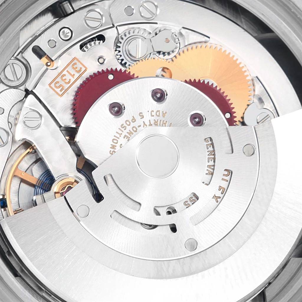 This image shows the internal mechanism of a Rolex Submariner 116619 Men's White Gold Blue Dial 116619 Men's White Gold Blue Dial watch, focusing on its intricate gears and components.
