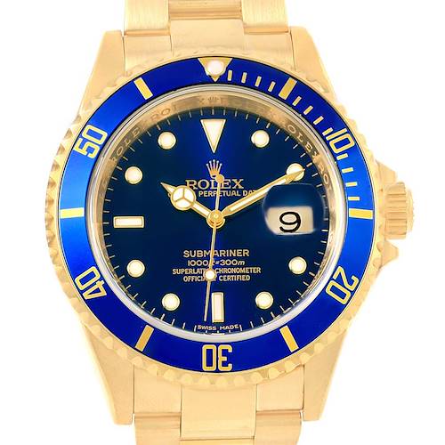 Photo of Rolex Submariner 18K Yellow Gold Blue Dial 40mm Mens Watch 16618