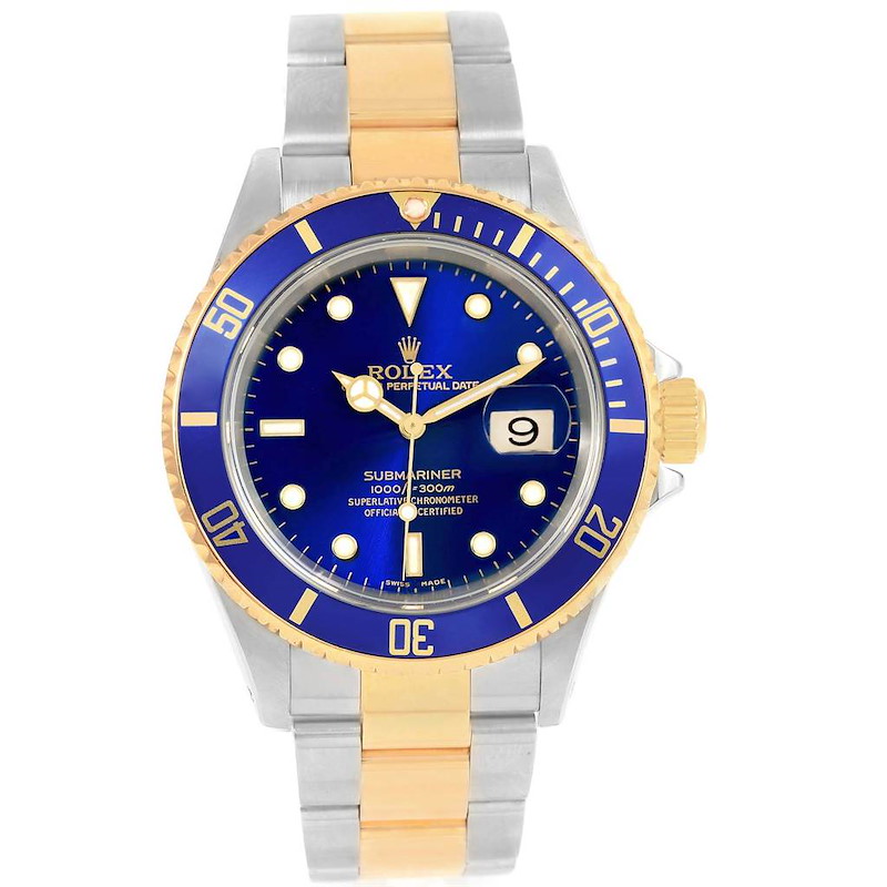 Rolex Submariner 40mm Steel Yellow Gold Blue Dial Watch 16613 Box Papers SwissWatchExpo