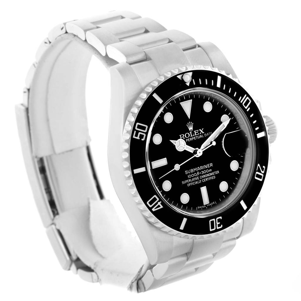 This image shows the Rolex Submariner 116610 Men's Stainless Steel Black Dial 116610 Men's Stainless Steel Black Dial watch at an angle, highlighting its dial, bezel, and bracelet.