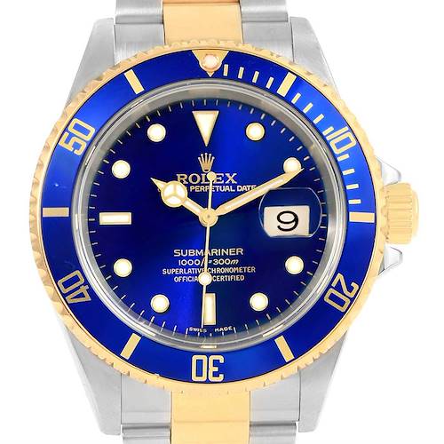 Photo of Rolex Submariner 40mm Steel Yellow Gold Blue Dial Watch 16613 Box Card
