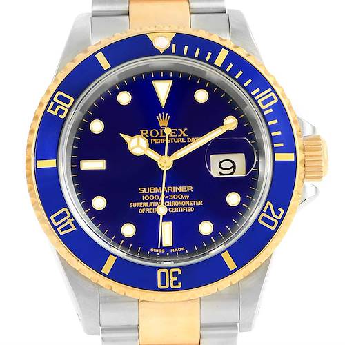 Photo of Rolex Submariner Steel Yellow Gold Blue Dial Mens Watch 16613