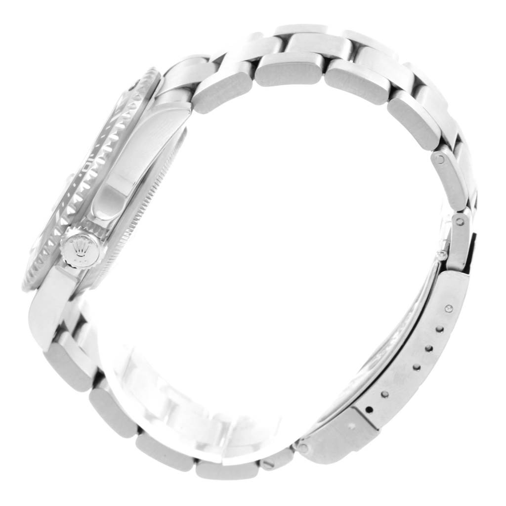 The image shows a side view of a Rolex Submariner 16610 Men's Stainless Steel Black Dial 16610 Men's Stainless Steel Black Dial watch, highlighting its case, bracelet, and clasp.