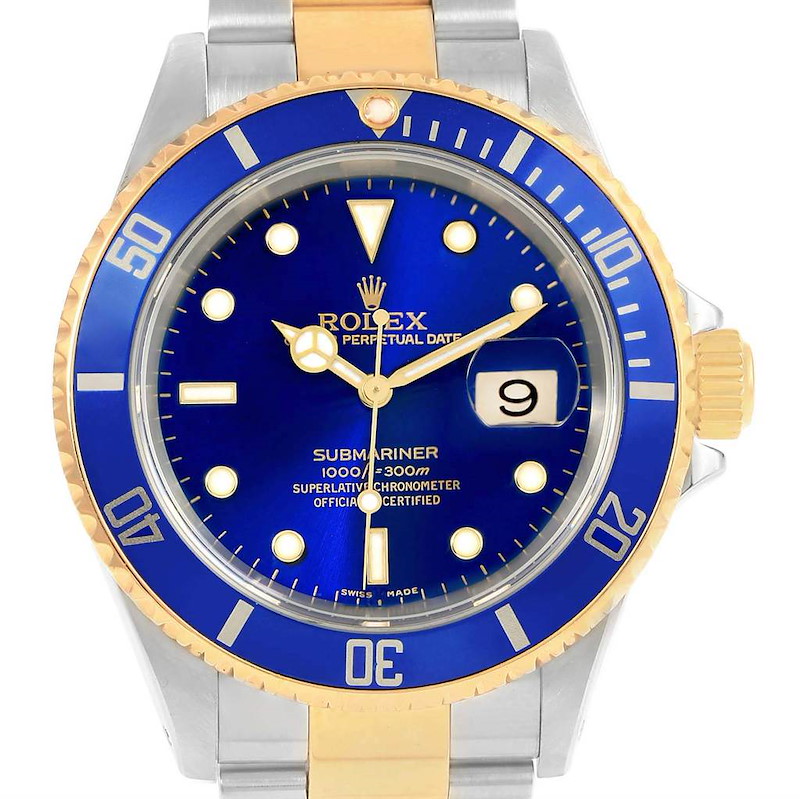 Rolex Submariner Steel Yellow Gold Blue Dial Watch 16613 Box Papers SwissWatchExpo