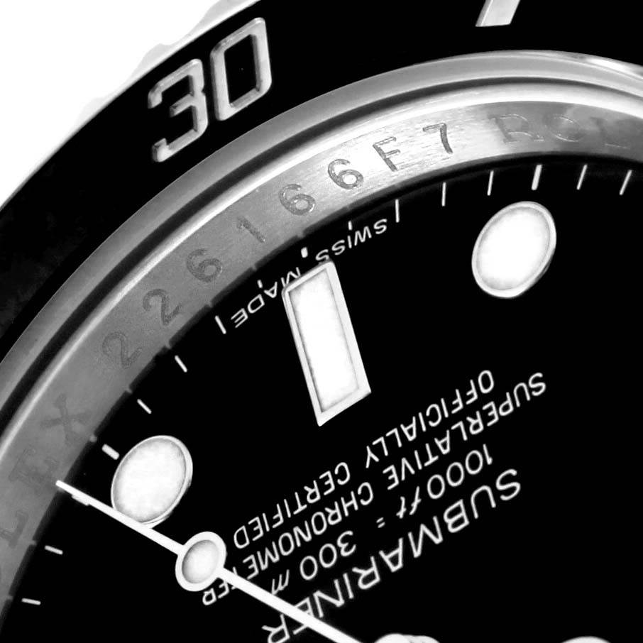 The image shows a close-up of the dial, bezel, and part of the text on a Rolex Submariner 116610 Men's Stainless Steel Black Dial 116610 Men's Stainless Steel Black Dial watch.