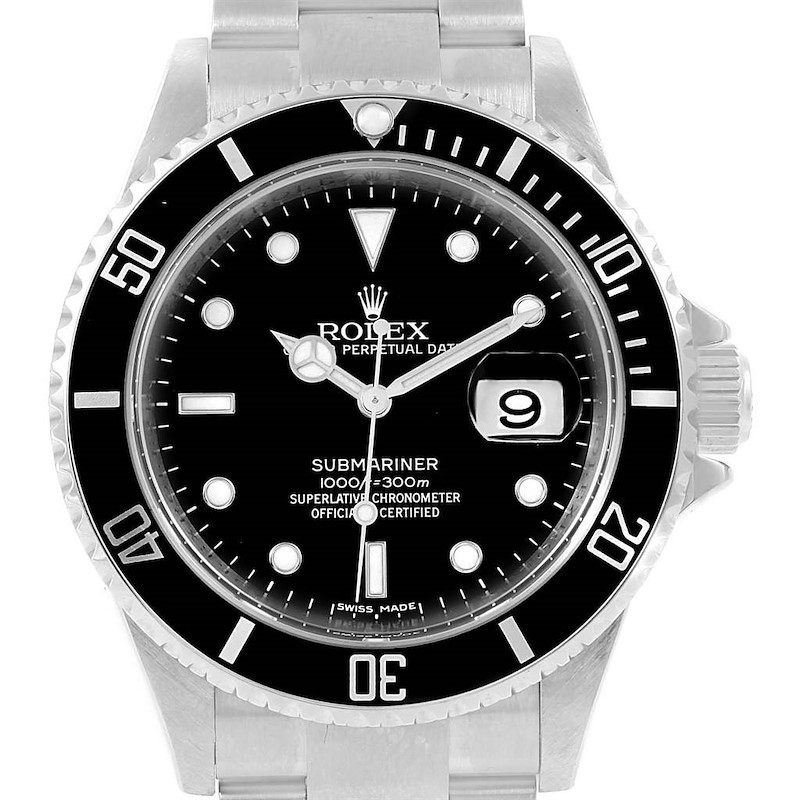 Rolex Submariner 40 Black Dial Oyster Bracelet Mens Watch 16610 SwissWatchExpo
