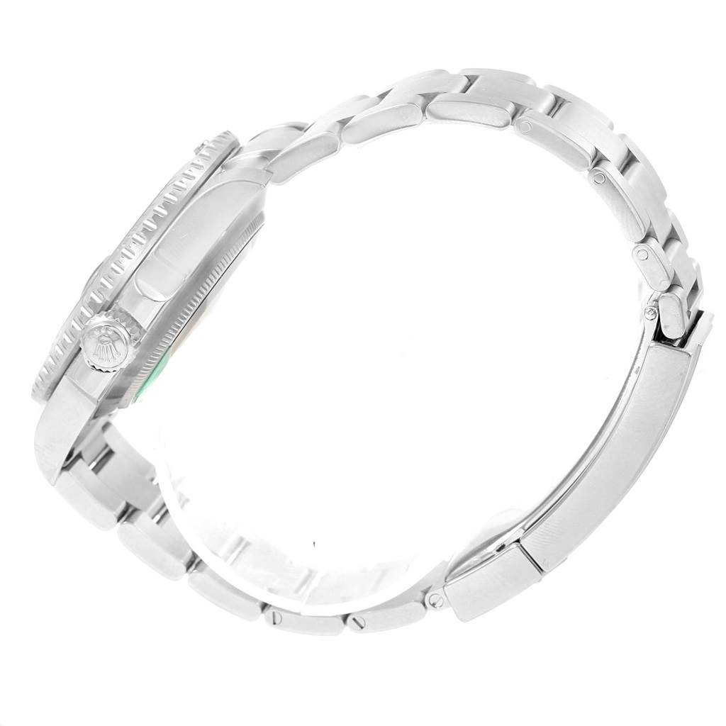 This image shows a side profile and bracelet of a Rolex Submariner 116610 Men's Stainless Steel Black Dial 116610 Men's Stainless Steel Black Dial watch, highlighting its crown, bezel, and clasp.