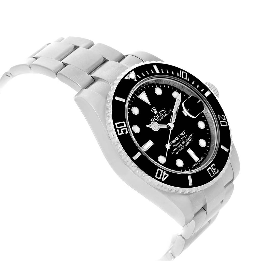 The Rolex Submariner 116610 Men's Stainless Steel Black Dial 116610 Men's Stainless Steel Black Dial watch is shown at a slight angle, displaying the face, bezel, case, and part of the bracelet.