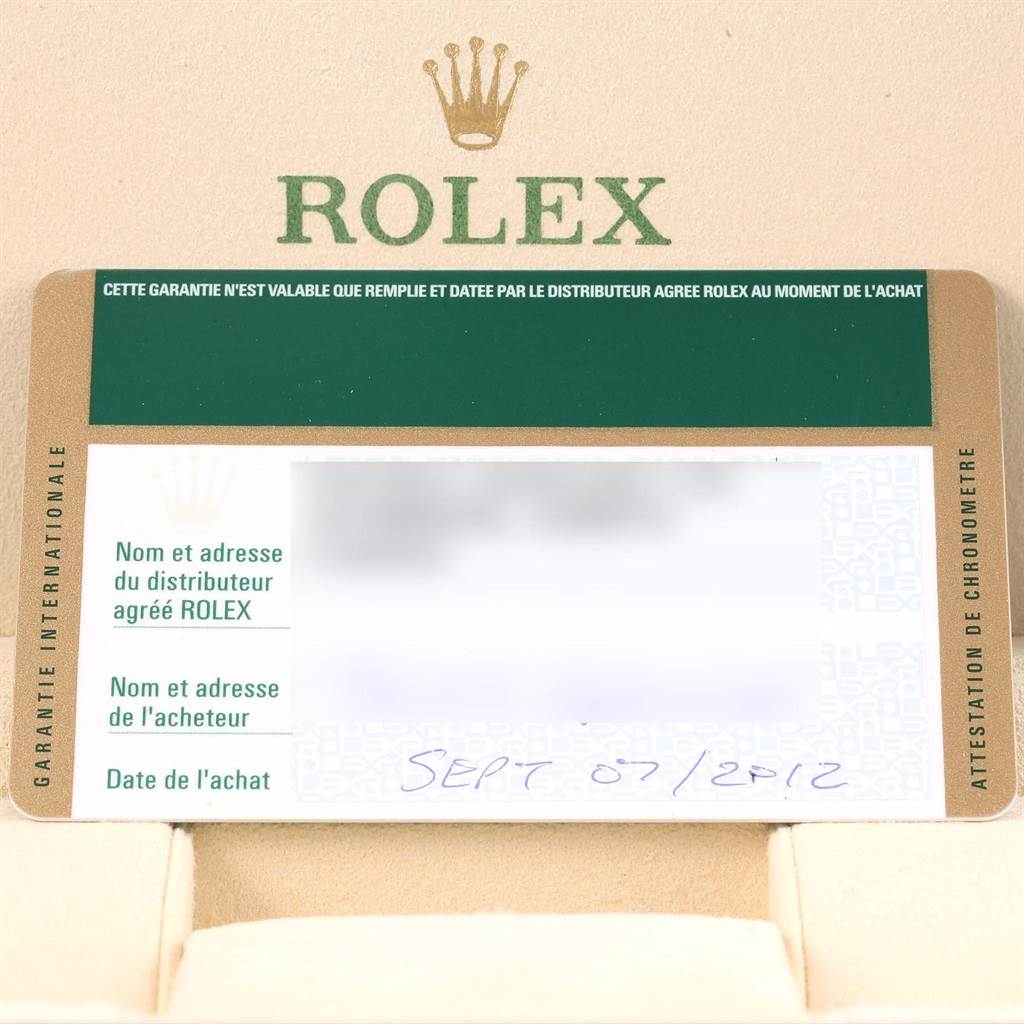 This image shows the international warranty card for a Rolex Submariner 116610 Men's Stainless Steel Black Dial 116610 Men's Stainless Steel Black Dial watch.