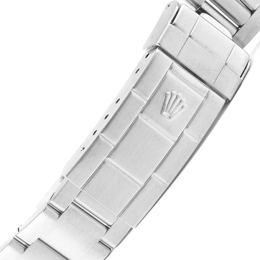 This is a close-up of the clasp and bracelet of a Rolex Submariner 14060 Men's Stainless Steel Black Dial 14060 Men's Stainless Steel Black Dial watch, showing the Rolex crown emblem.