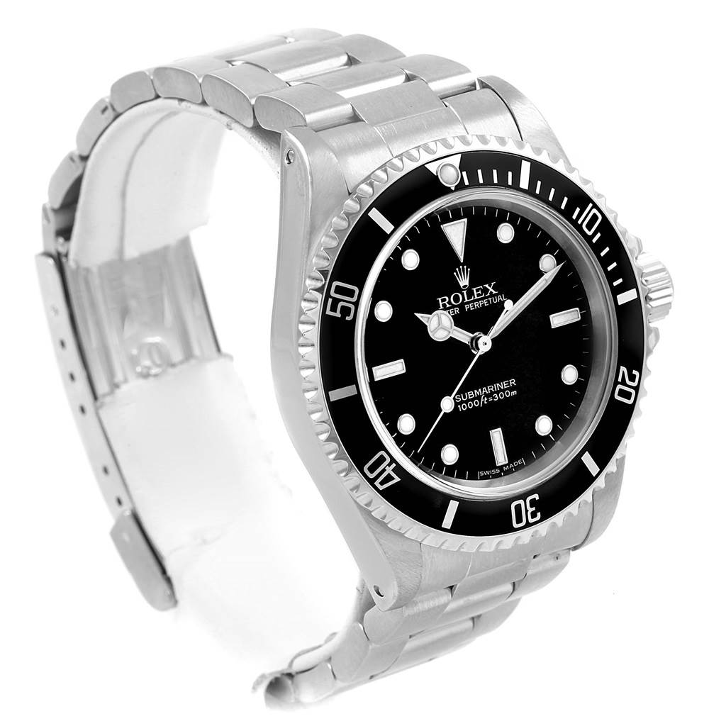 The image shows a Rolex Submariner 14060 Men's Stainless Steel Black Dial 14060 Men's Stainless Steel Black Dial watch from a diagonal front angle, highlighting the bezel, dial, and bracelet.